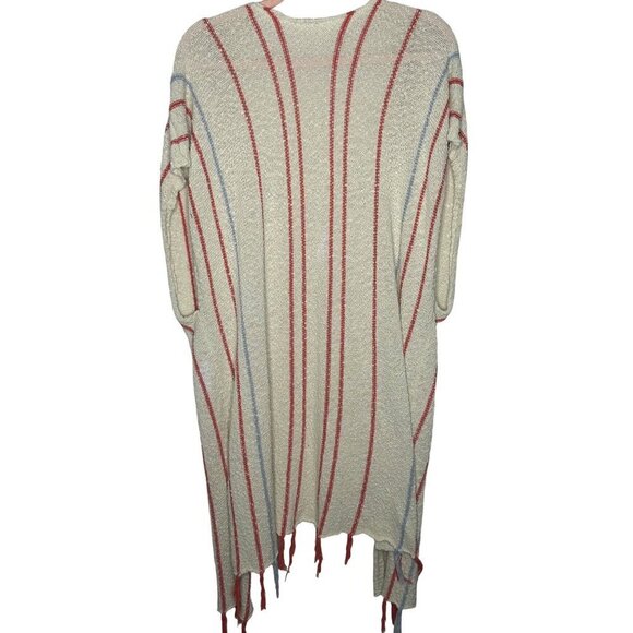 Women's cotton knit ivory stripe fringe boho duster cover up size s/m - Picture 2 of 9